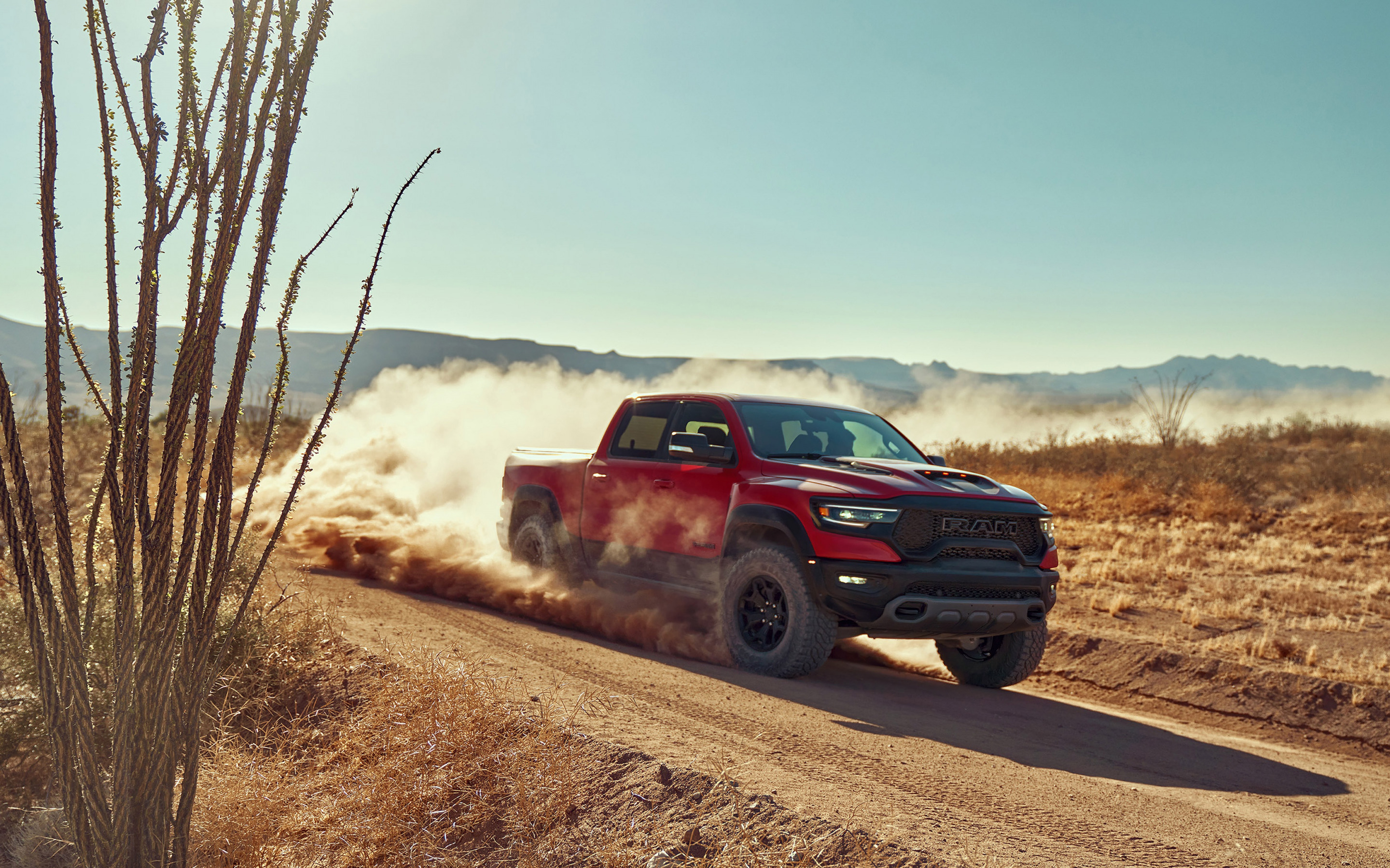 2880x1800 Download wallpaper RAM 1500 TRX, front view, exterior, red pickup truck, red 1500 TRX, american cars, Dodge for desktop with resolution. High Quality HD picture wallpaper, Desktop