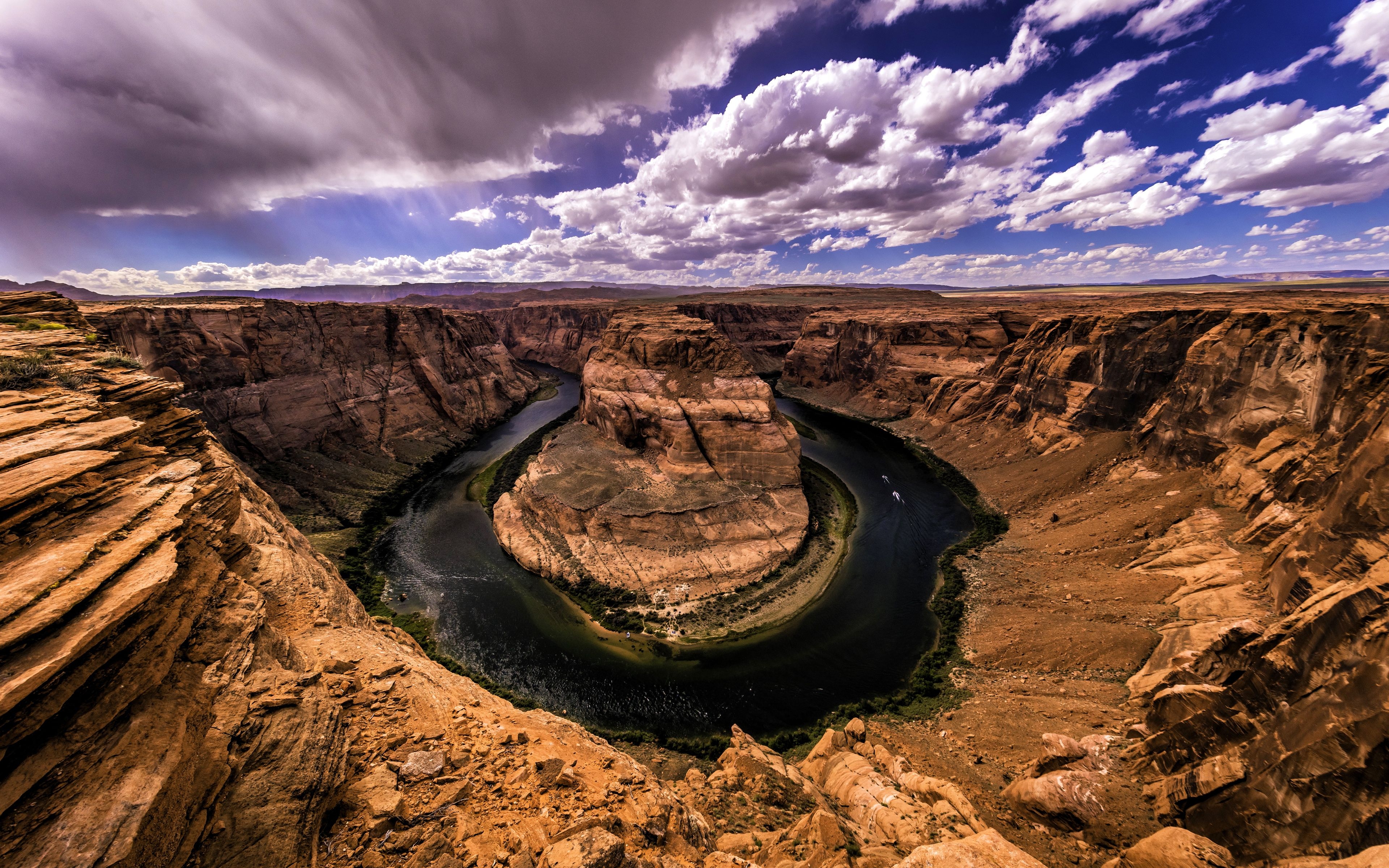 3840x2400 Download wallpaper Colorado River, 4k, Horseshoe Bend, rocks, american landmarks, Grand Canyon National Park, America, USA, HDR for desktop with resolution. High Quality HD picture wallpaper, Desktop