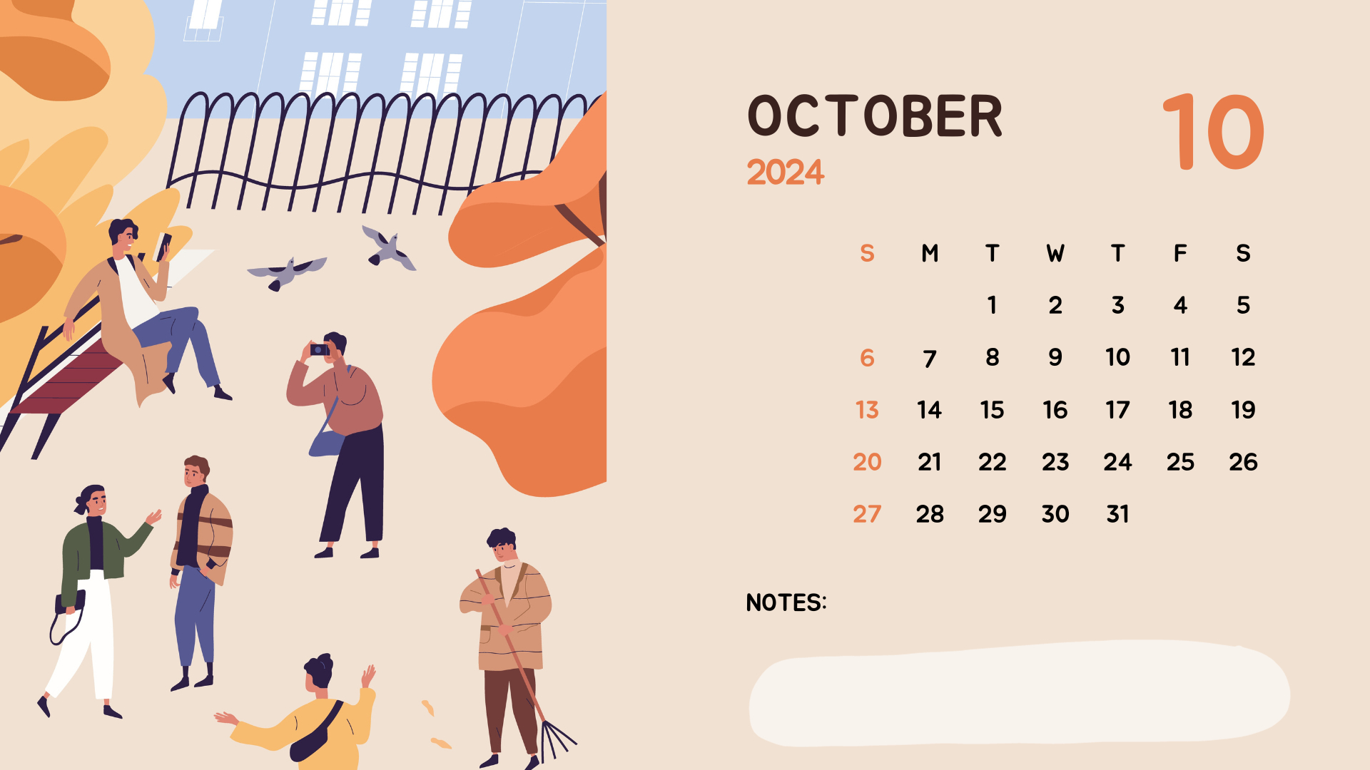 1920x1080 Free October 2024 Calendar, Desktop