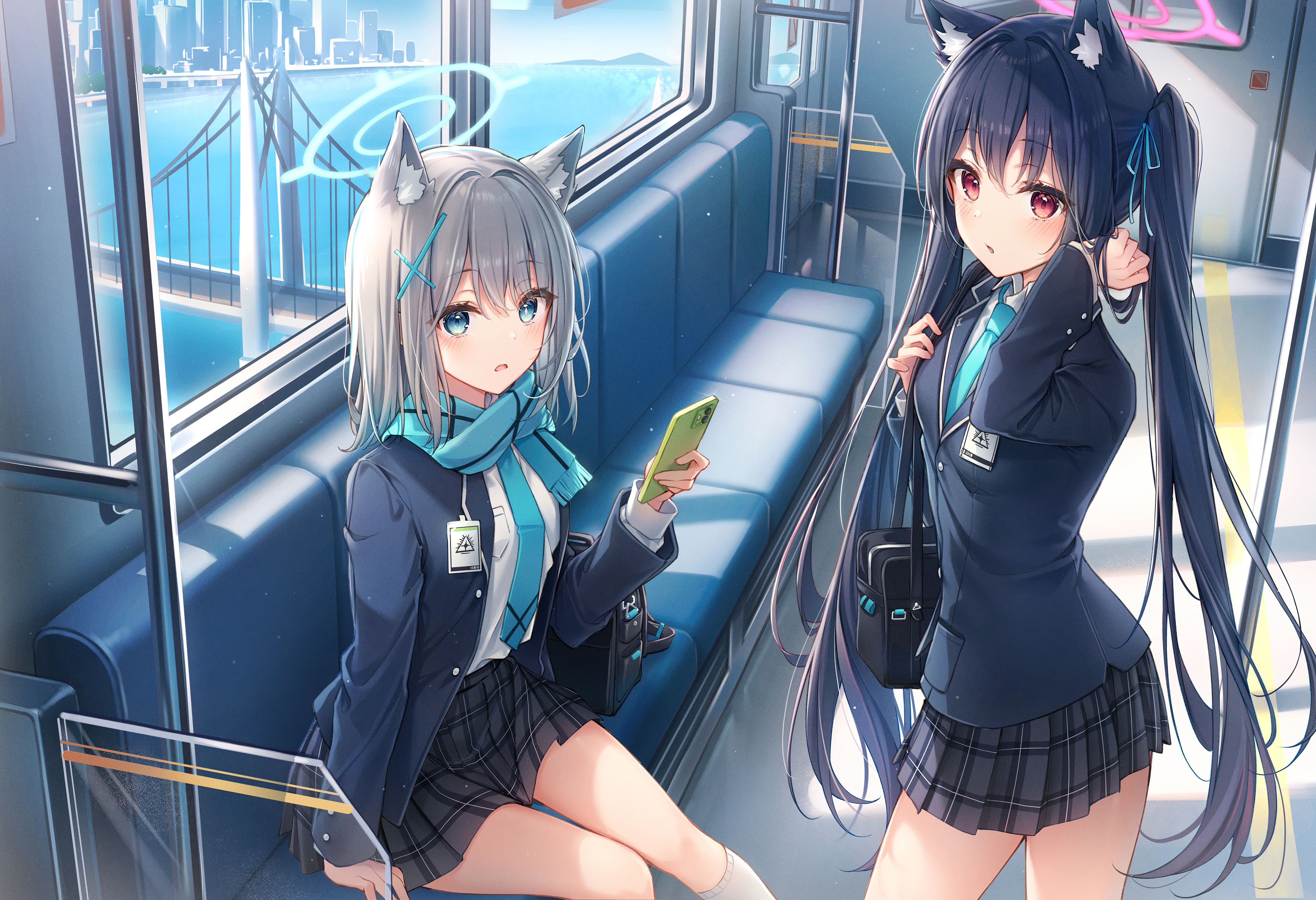 3840x2630 Shiroko Kuromi Serika Blue Archive On Train, HD Anime, 4k Wallpaper, Image, Background, Photo and Picture, Desktop