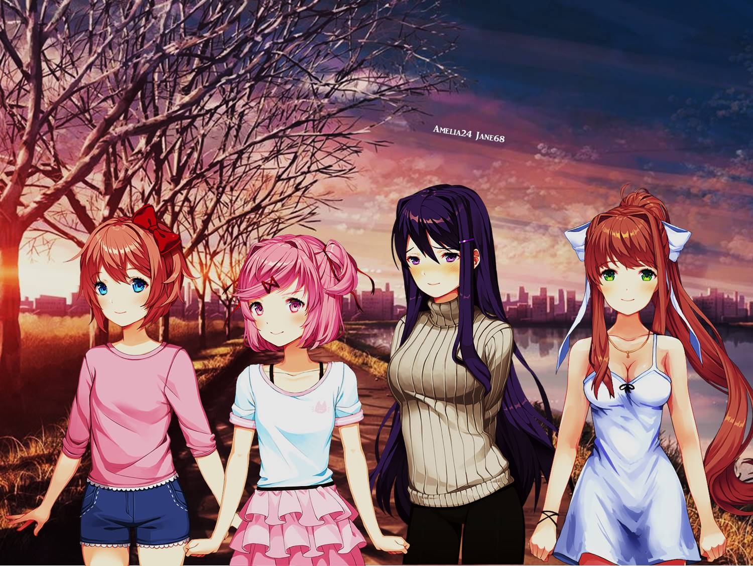 1500x1130 DDLC Sayori, Natsuki, Yuri, Monika, (Casual Wallpaper) Doki, Desktop