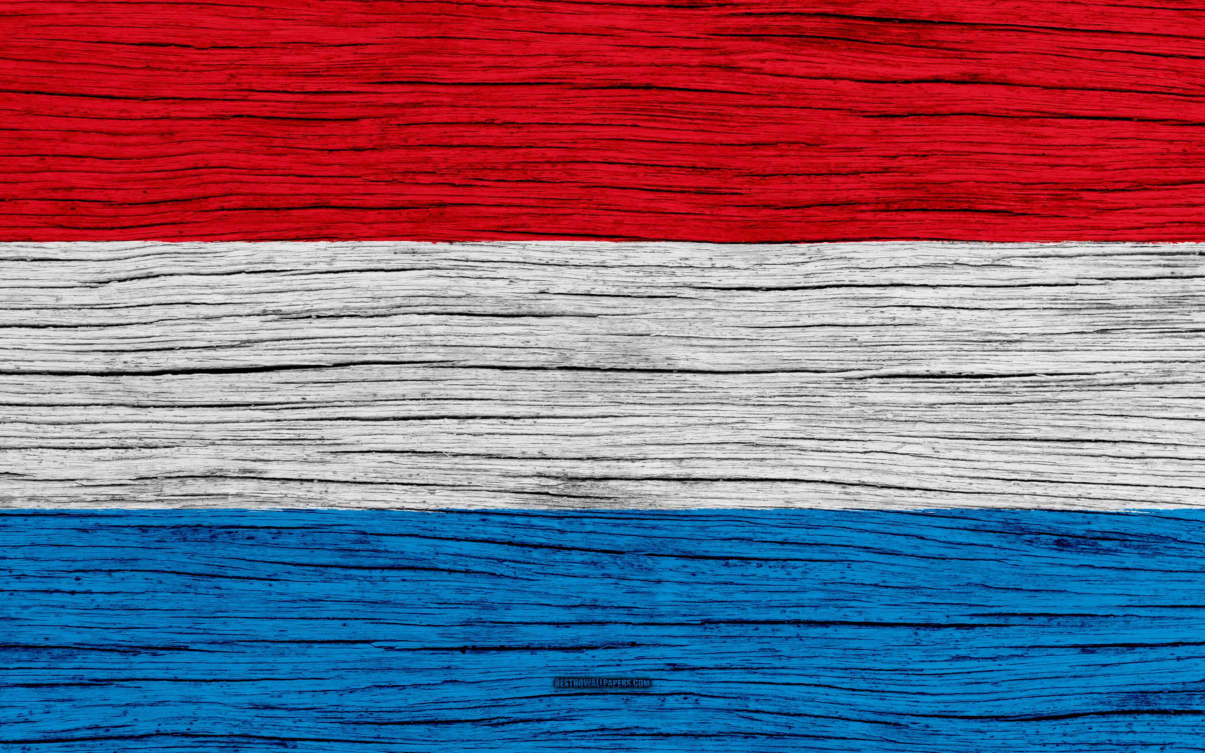 3840x2400 Download wallpaper Flag of Luxembourg, 4k, Europe, wooden texture, Desktop