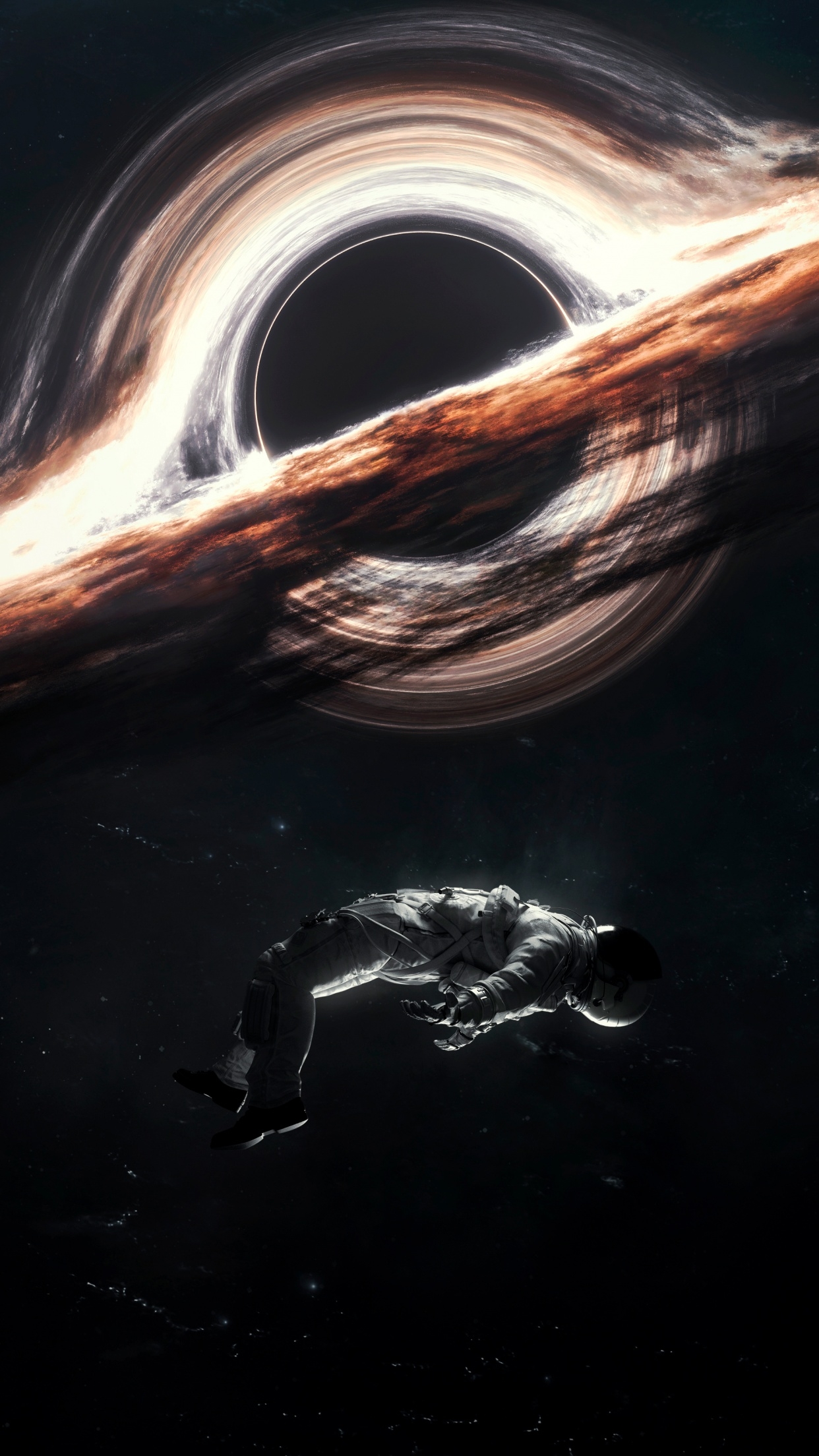 1250x2210 Gargantua black hole Wallpaper 4K, Astronaut, Interstellar, Cosmos, Phone