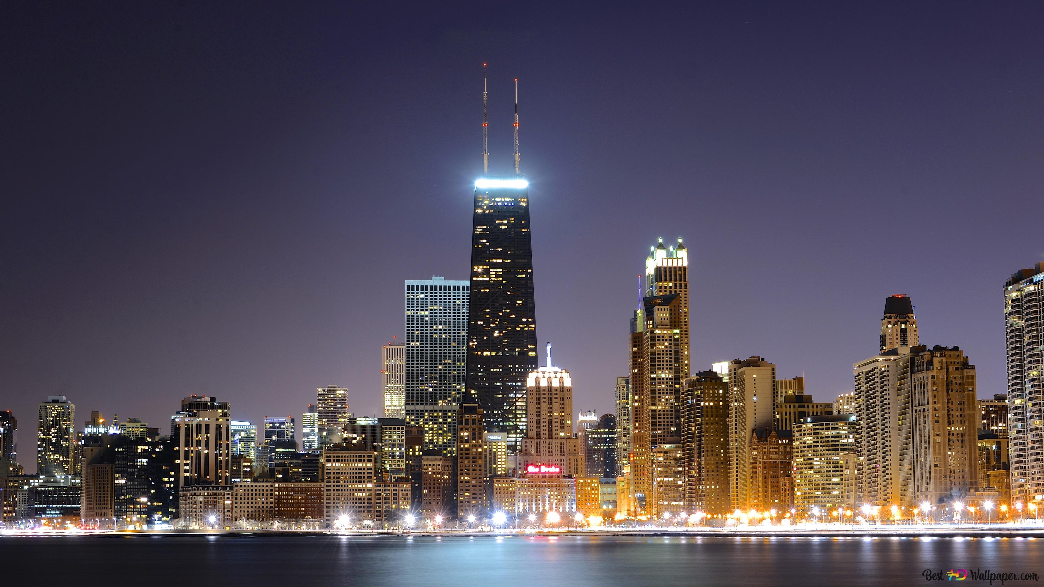 3560x2000 Chicago night 4K wallpaper download, Desktop