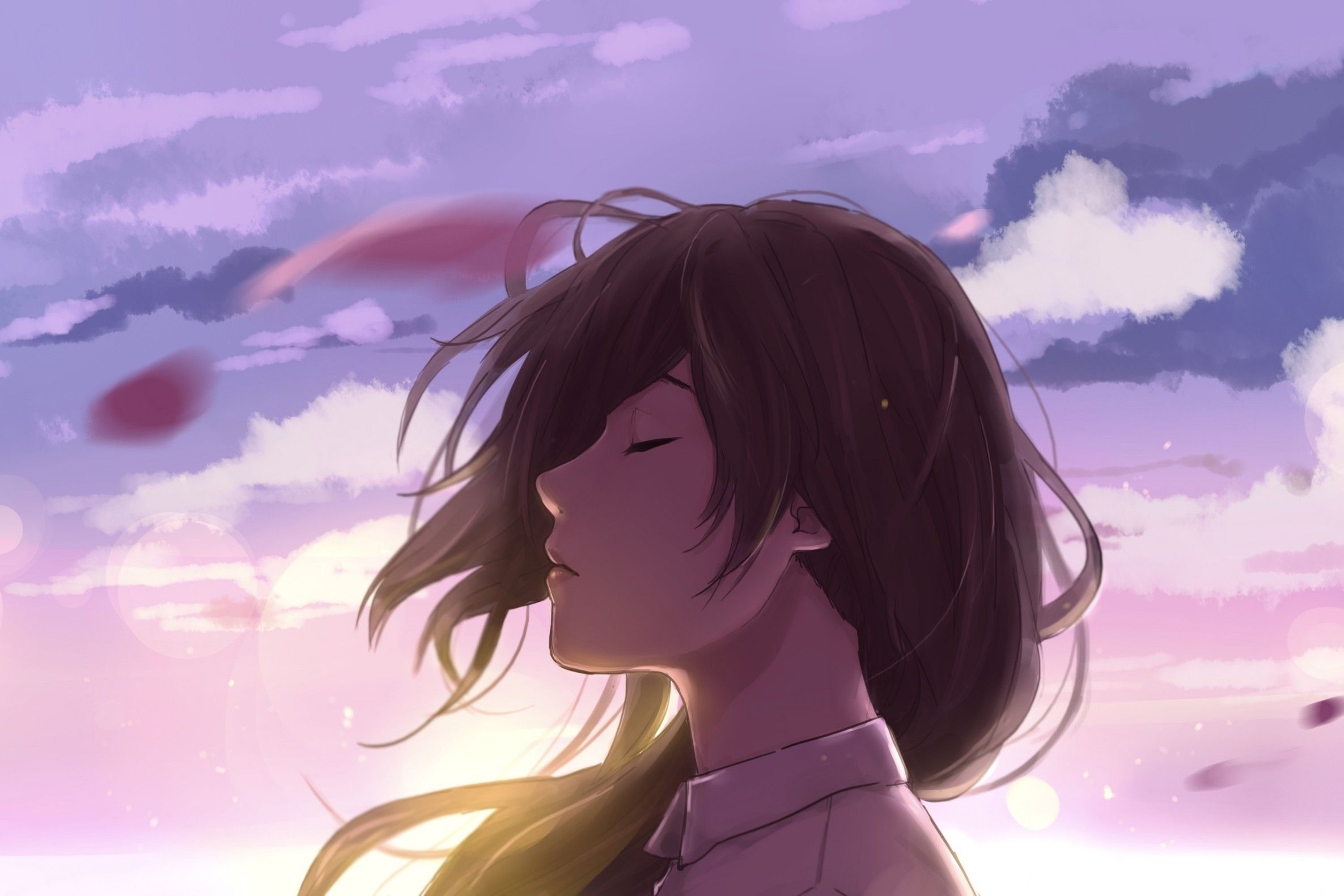 2380x1590 Download  Anime Girl, Closed Eyes, Profile View, Scenic, Desktop