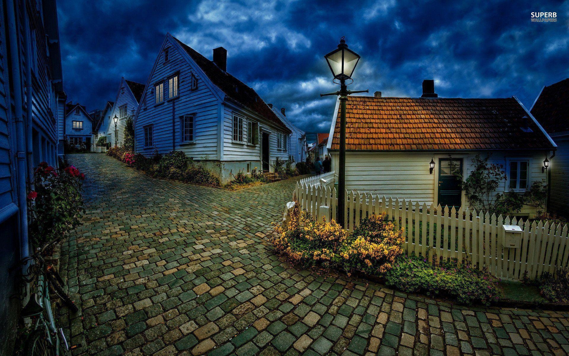 1920x1200 Street In Small Norwegian Town Wallpaper, Desktop
