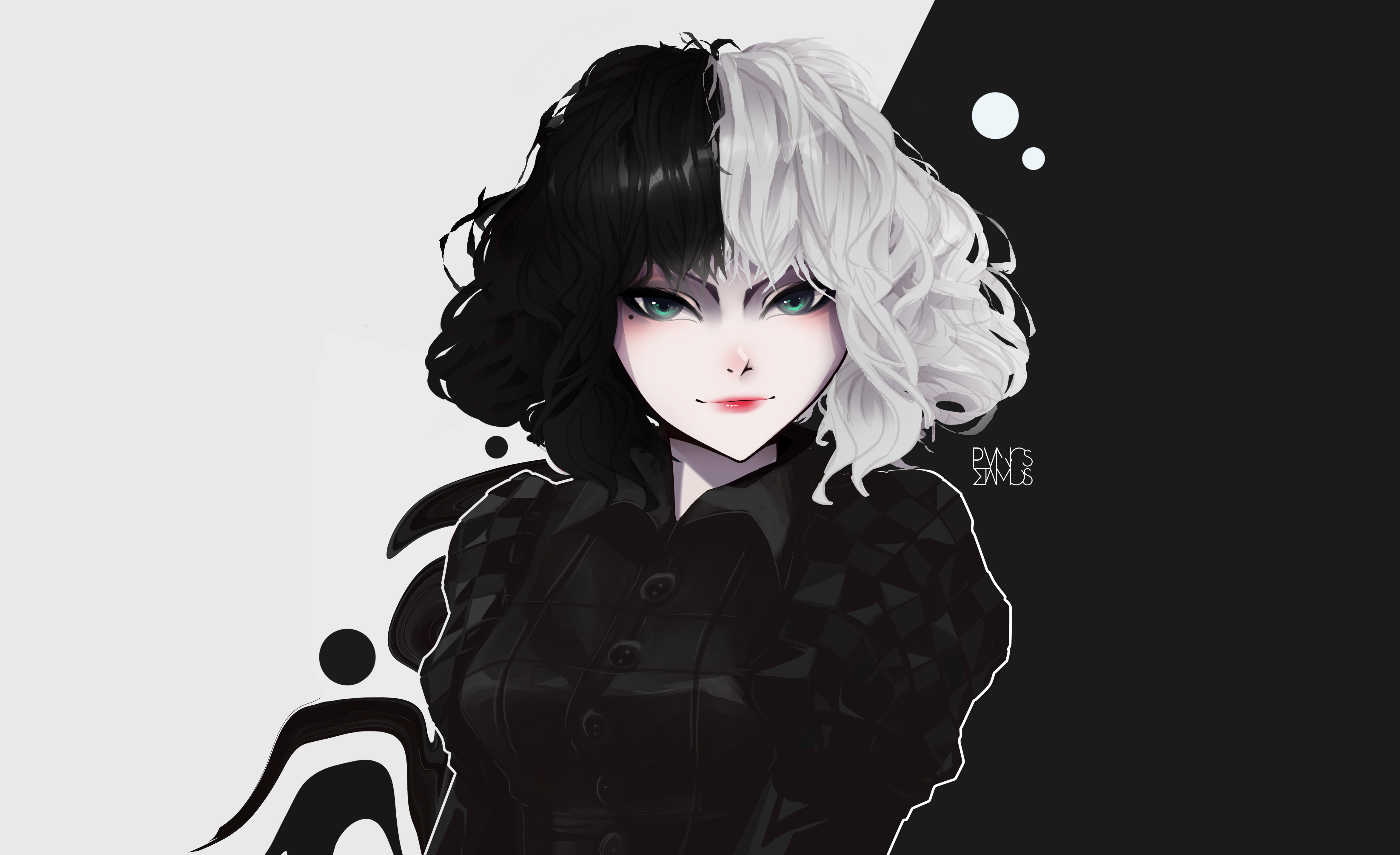 4700x2870 Cruella Disney Disney Pixar Anime Girls Black White Digital Art Fantasy Girl Green Eyes White Hair B Wallpaper:, Desktop